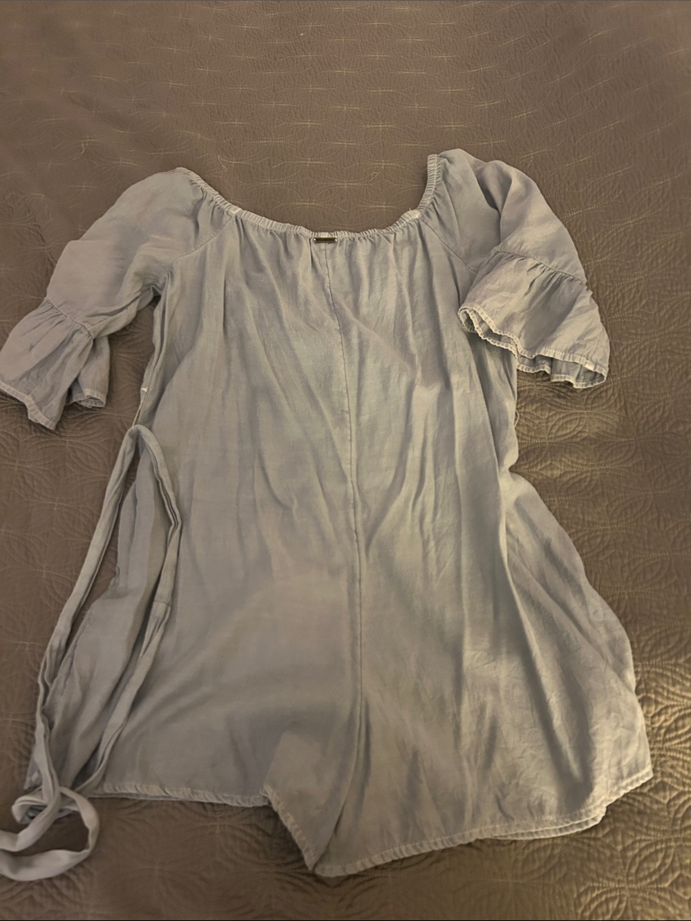 Billabong Pale Blue Off-Shoulder Tie-Waist Tunic Dress